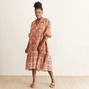Cleobella Floral Midi Dress in Rust and White